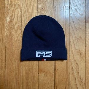F45 unisex beanie knit hat - red white and blue